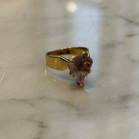 14k GOLD & AMETHYST Rose de France Cocktail Ring, Circa 1960s–70s - Picture 2 of 8